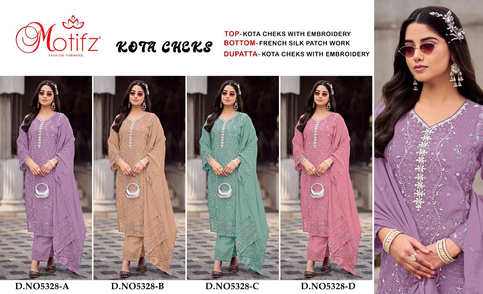MOTIFZ 5328 KOTA CHEKS KHATLI WORK SALWAR SUIT HEAVY TYPE CELEBRATION RESELLER